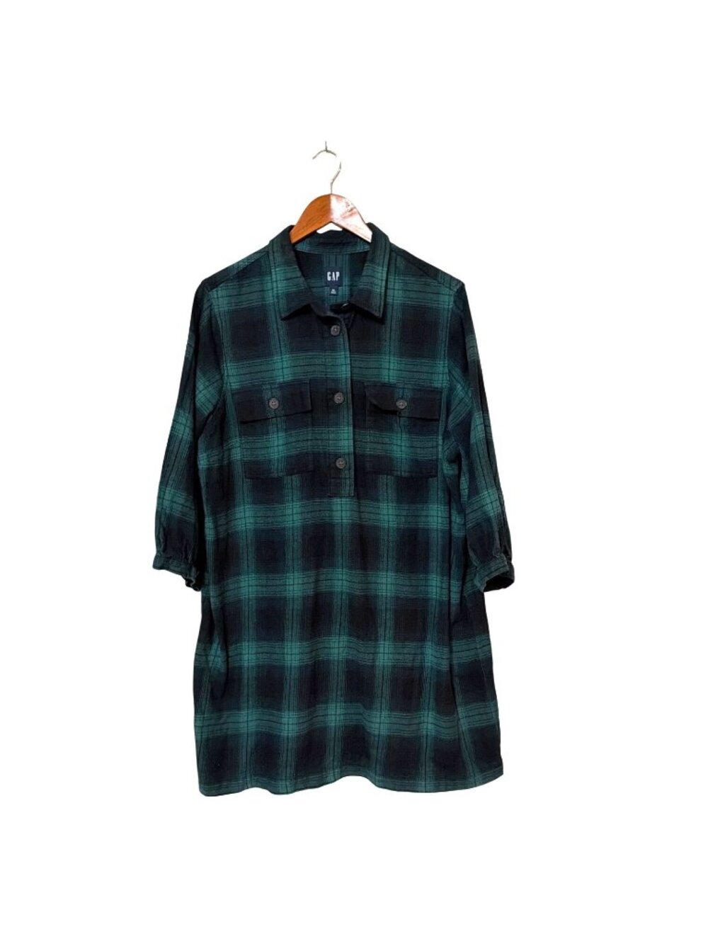 Gap Womens Green‎ Plaid Button-Up Shirt Dress Cotton Size XL Flannel Holiday